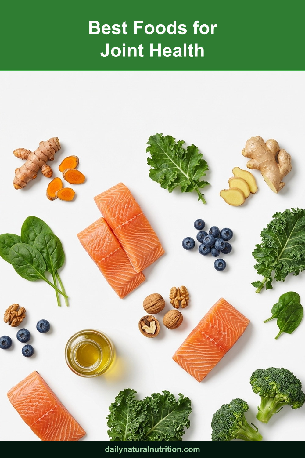 Best foods for joint health scattered on a white background