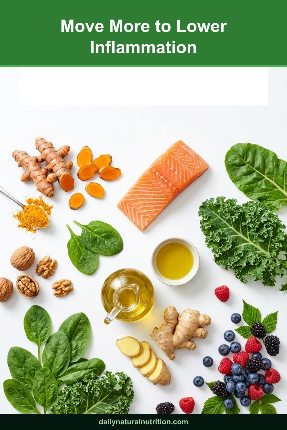 Joint friendly foods to move more and lower inflammation on a white background
