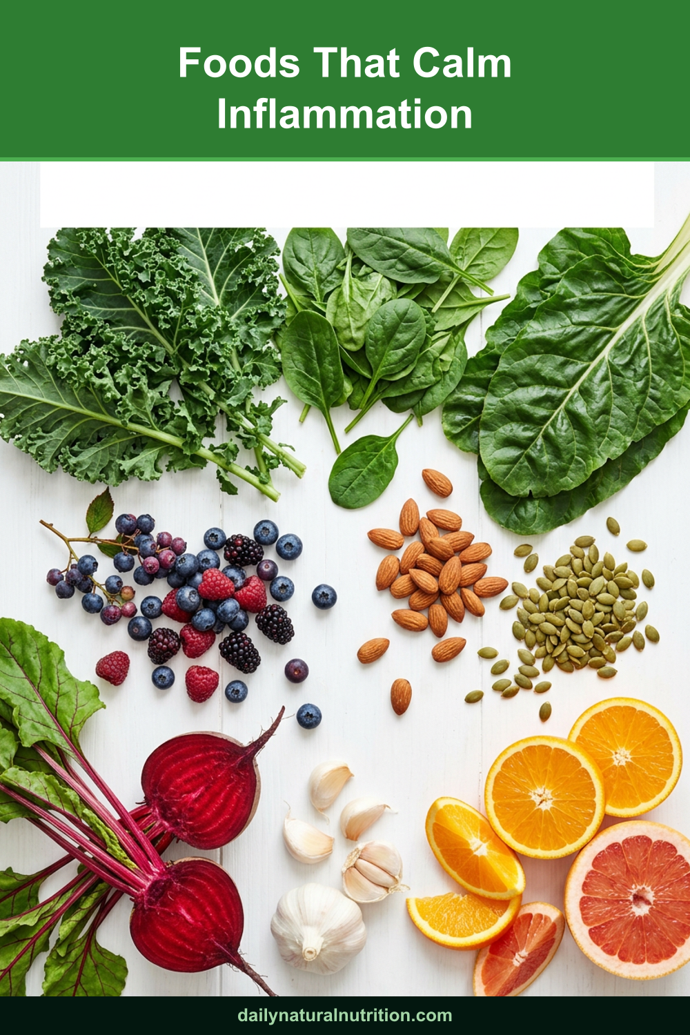 Nerve and circulation foods that calm inflammation on a white background
